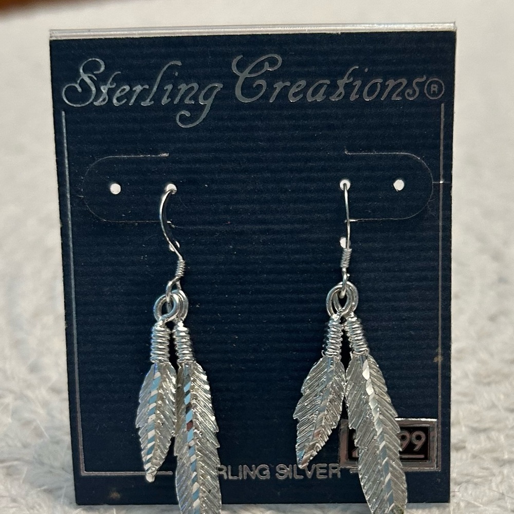 Sterling Silver Feather Earrings Dangle 925